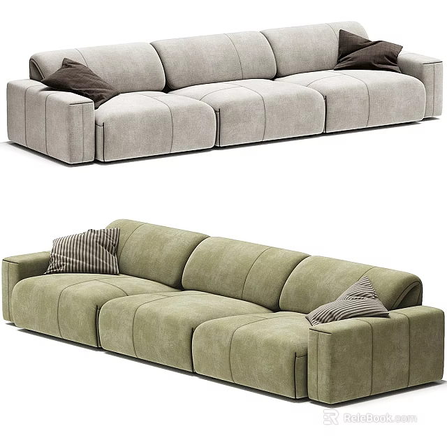 Modern Upholstered Sofas in Light Gray and Sage Green with Accent Pillows 3d model 