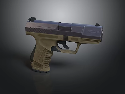 Modern Tactical Pistol Weapon With Brown Grip And Black Slide Components Design 3d model