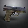Modern Tactical Pistol Weapon With Brown Grip And Black Slide Components Design 3d model