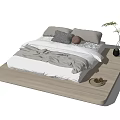 Modern Double Bed Platform Design With Gray Bedding Decorative Pillows And Plant 3d model