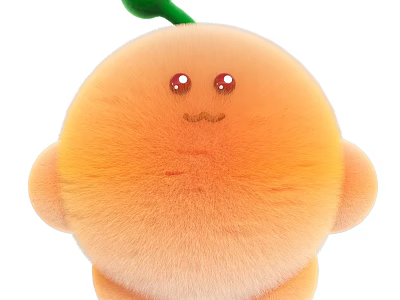 Cute Orange Fluffy Round Doll With Green Leaf On Head Red Eyes Smiling Face 3d model