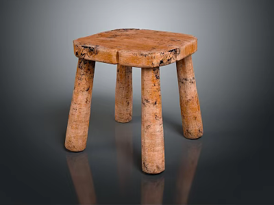 Rustic Wooden Stool Featuring Natural Grain Texture And Four Sturdy Legs 3d model