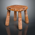 Rustic Wooden Stool Featuring Natural Grain Texture And Four Sturdy Legs 3d model