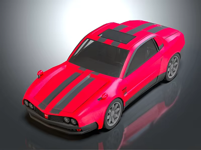 Red Two Door Sports Car Featuring Black Stripes Modern Design And Sleek Exterior 3d model
