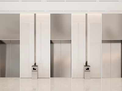 Modern Elevator Doors With Sleek Stainless Steel Design In Bright Lobby Interior 3d model