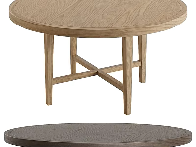 Round Wooden Dining Table With Cross Legs And Light Dark Wood Finish 3d model