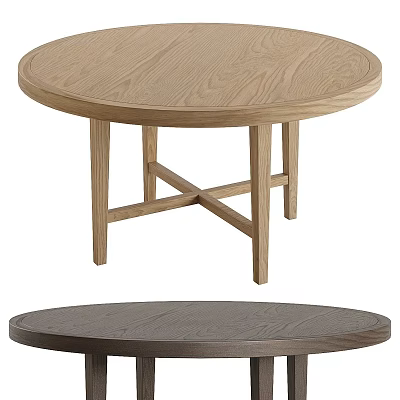 Round Wooden Dining Table With Cross Legs And Light Dark Wood Finish 3d model