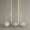 Gray Wall Components with Textured Tiles Light Strips and Marble Spheres