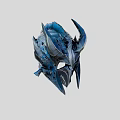 Horned Blue Fantasy Helmet With Intricate Sculpted Design And Armor Elements