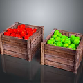 Vibrant Red and Green Fresh Fruits Displayed in Wooden Crates