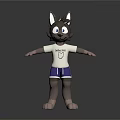 Cute Cat Character 3D Model Wearing White T-Shirt And Blue Shorts