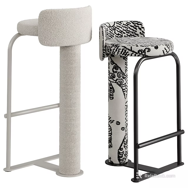 Modern Single Bar Stool With Textured Fabric And Patterned Upholstery Metal Frame 3d model