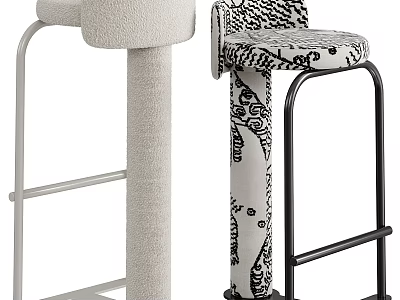 Modern Single Bar Stool With Textured Fabric And Patterned Upholstery Metal Frame 3d model
