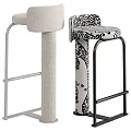 Modern Single Bar Stool With Textured Fabric And Patterned Upholstery Metal Frame 3d model