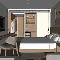 Modern Hotel Guest Room With King Size Bed Bedside Lamps Wall TV And Writing Desk