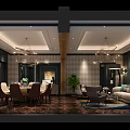 Luxurious Private Box Interior With Dining Table Chandeliers Sofa And Decorative Plants