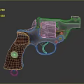 Classic Revolver Firearm With Metal Body Wooden Grip And Golden Accent