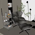 Modern Lounge Chair With Ottoman Floor Lamp And Bookshelf In Interior