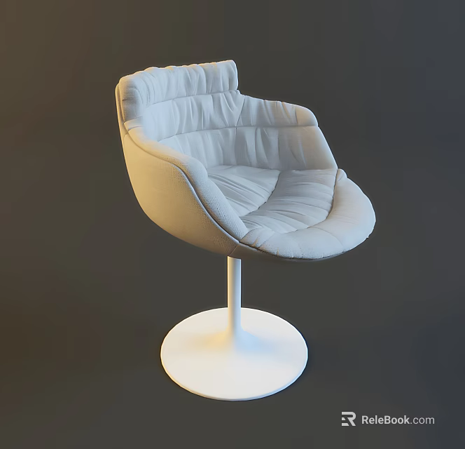Modern White Plush Padded Accent Chair With Stitched Design And Round Base 3d model 