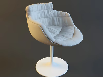 Modern White Plush Padded Accent Chair With Stitched Design And Round Base 3d model