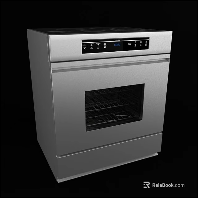 Stainless Steel Kitchen Electric Oven With Glass Door Control Panel And Interior Rack 3d model 