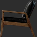 Stylish Modern Black Leather Armchair With Wooden Armrests And Frame