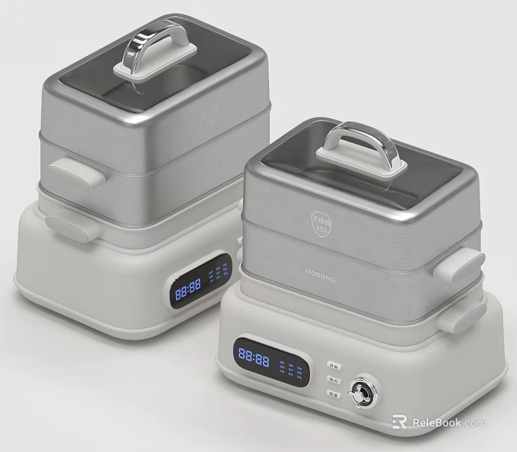 Two Modern Silver And White Electric Kitchen Appliances With Digital Timing Display And Handles 3d model 