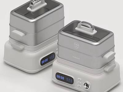 Two Modern Silver And White Electric Kitchen Appliances With Digital Timing Display And Handles 3d model