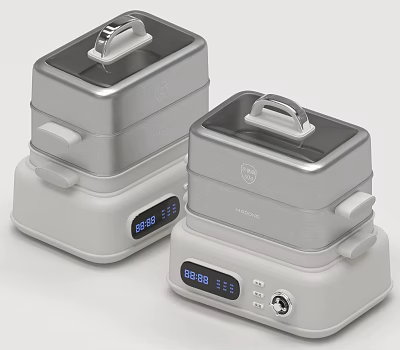 Two Modern Silver And White Electric Kitchen Appliances With Digital Timing Display And Handles 3d model