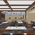 Rexue Shiguang Restaurant Wooden Structure Open Layout Order Counter Menu Screens Colorful Decorations Geometric Flooring