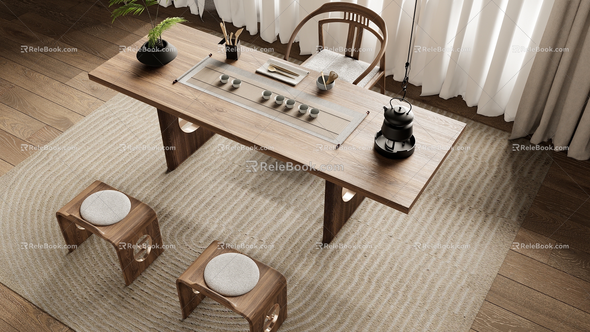 New Chinese Tea Table Tea Chair Combination 3d model