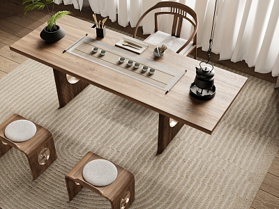 New Chinese Tea Table Tea Chair Combination 3d model