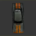 Vintage Gray Two Door Coupe With Orange Stripes And Yellow Rims