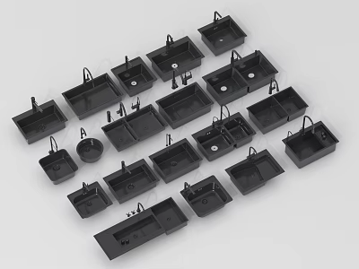 Black Kitchen Sinks In Various Styles With Faucet Accessories For Modern Kitchens 3d model