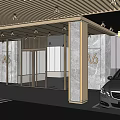 Modern Parking Lot Entrance With Black Car Marble Walls And Glass Doors Under Ceiling Lights