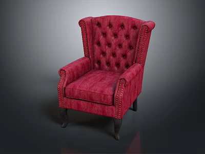 Red Tufted Wingback Accent Chair with Nailhead Trim and Wooden Legs Classic Design 3d model