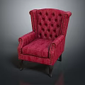 Red Tufted Wingback Accent Chair with Nailhead Trim and Wooden Legs Classic Design
