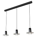 Modern Black Linear Pendant Light With Three Hanging Bulbs Over Kitchen Island