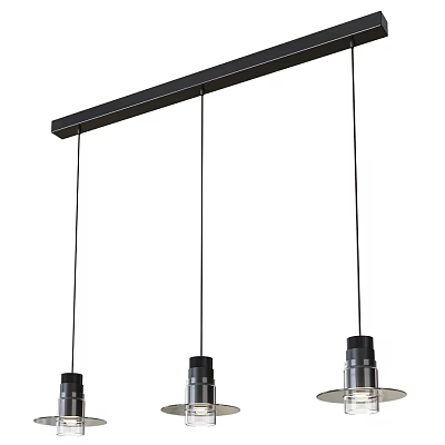 Modern Black Linear Pendant Light With Three Hanging Bulbs Over Kitchen Island 3d model