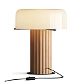 Modern Minimalist Table Lamp With Wooden Striped Base And White Glass Shade