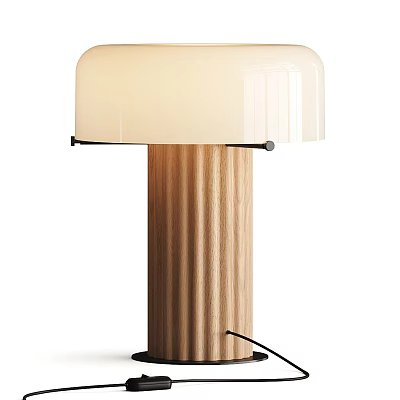 Modern Minimalist Table Lamp With Wooden Striped Base And White Glass Shade 3d model
