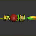 Colorful Food Skewer With Red Mushroom Green Cubes Pink Rings And Orange Tip