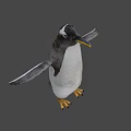 Flying Animal Penguin with Yellow Beak Black and White Feathers Spread Wings in Gray Background