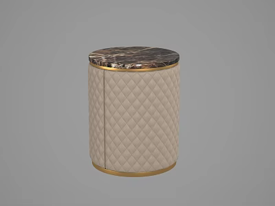 Modern Side Table with Marble Top Beige Quilted Pattern Body and Gold Trim Accent 3d model