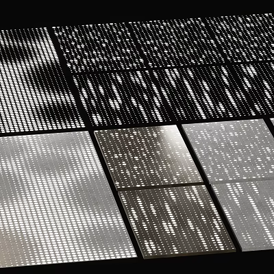 Contemporary Ceiling Design Featuring Grid Metal Panels And Light Shadow Effects Details 3d model