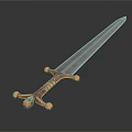 Elegant Decorative Sword With Blue Transparent Blade And Copper Hilt On Dark Background