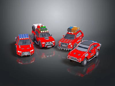 Red Toy Cars With Solar Panels Lights And Various Emergency Designs 3d model