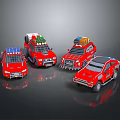 Red Toy Cars With Solar Panels Lights And Various Emergency Designs