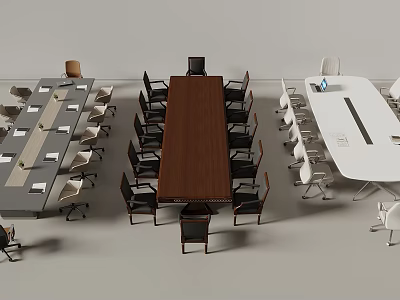 Elegant Conference Tables In Wooden And White Finishes With Office Chairs For Meeting Rooms 3d model
