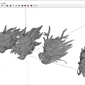 Dragon Head Ornament Decoration Set With Gray Stone Carving And Various Styles